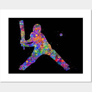 Cricket player watercolor art Posters and Art